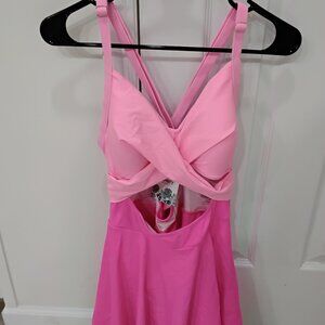 One piece swim dress, Size Large , Neon two tone color